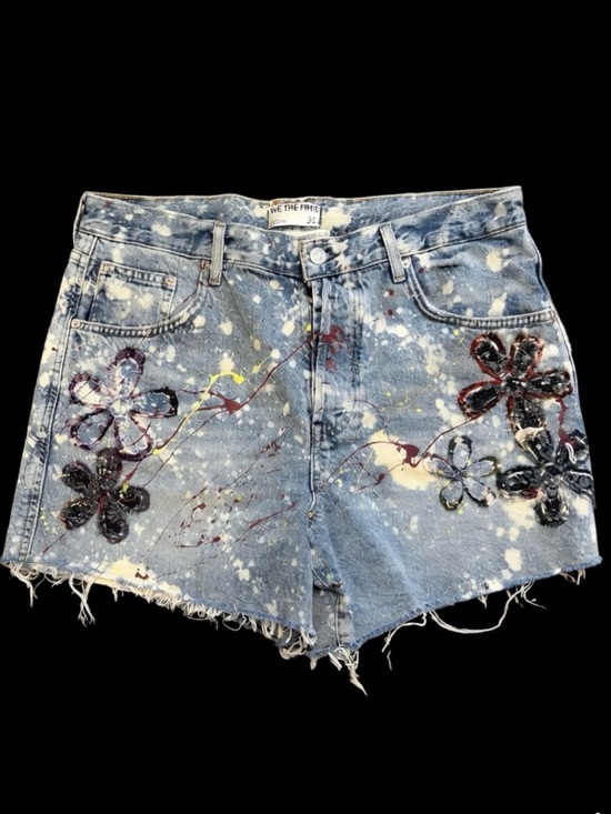 Free People Pants - Free People x Tricia Fix collab Light Blue Bleached Denim Shorts with Painted